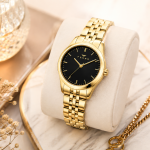 Ferro Women's Classic Gold Stainless Steel Analog Watch with Black Dial MS Department Store Oman