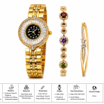 Sveston Rosa Women’s Gold-Tone Crystal Watch & Bracelet Jewelry Set – Assorted MS Department Store Oman