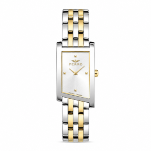 Ferro Women's Two-Tone Rectangular Analog Quartz Watch – Silver & Gold Stainless Steel Bracelet MS Department Store Oman