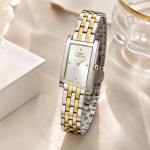 Ferro Women's Two-Tone Rectangular Analog Quartz Watch – Silver & Gold Stainless Steel Bracelet MS Department Store Oman