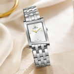 Ferro Women's Silver Stainless Steel Rectangular Analog Watch with White Dial MS Department Store Oman