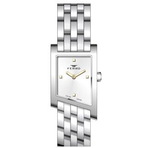 Ferro Women's Silver Stainless Steel Rectangular Analog Watch with White Dial MS Department Store Oman