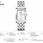 Ferro Women's Silver Stainless Steel Rectangular Analog Watch with White Dial MS Department Store Oman