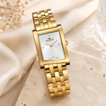 Ferro Women's Gold-Tone Rectangular Analog Watch with White Dial & Stainless Steel Bracelet MS Department Store Oman