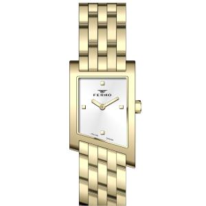 Ferro Women's Gold-Tone Rectangular Analog Watch with White Dial & Stainless Steel Bracelet MS Department Store Oman