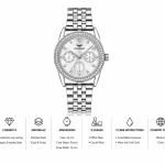 Ferro Women's Silver Stainless Steel Multi-Function Watch with Crystal Bezel & White Dial MS Department Store Oman