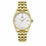 Ferro Gold-Tone Stainless Steel Analog Watch with White Textured Dial & Date Display MS Department Store Oman