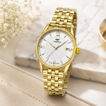 Ferro Gold-Tone Stainless Steel Analog Watch with White Textured Dial & Date Display MS Department Store Oman