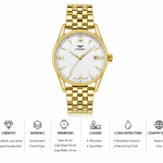 Ferro Gold-Tone Stainless Steel Analog Watch with White Textured Dial & Date Display MS Department Store Oman