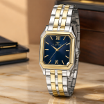 Ferro Two-Tone Stainless Steel Analog Watch with Blue Square Dial – Quartz Wrist Watch for Men MS Department Store Oman