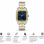 Ferro Two-Tone Stainless Steel Analog Watch with Blue Square Dial – Quartz Wrist Watch for Men MS Department Store Oman
