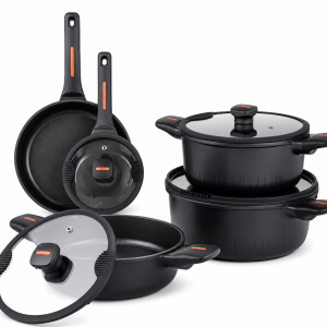 9 Pcs Magnum Series Crystal Ceramic Cookware - Blackblack MS Department Store Oman