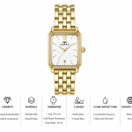 Ferro Women's Gold-Tone Rectangular Analog Watch with White Dial & Date Display MS Department Store Oman