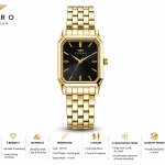 Ferro Women's Classic Rectangular Gold-Tone Analog Watch with Black Dial & Stainless Steel Bracelet MS Department Store Oman
