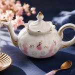 Floral-Patterned Porcelain Teapot With Gold-Trim Accents MS Department Store Oman
