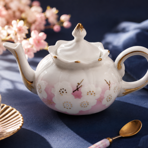 Floral-Patterned Porcelain Teapot With Gold-Trim Accents MS Department Store Oman