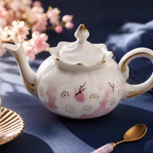 Floral-Patterned Porcelain Teapot With Gold-Trim Accents MS Department Store Oman