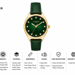 Lee Cooper London Women'S Watch – Gold Case With Emerald Green Dial And Green Leather Strap, Crystal Markers MS Department Store Oman