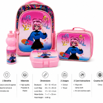 WIRES SCHOOL BAG TROLLEY 18" WITH LUNCH BAG, PENCIL CASE, DINNER SET & WATER BOTTLE PINK WITH BARBIE GIRL DESIGN MS Department Store Oman