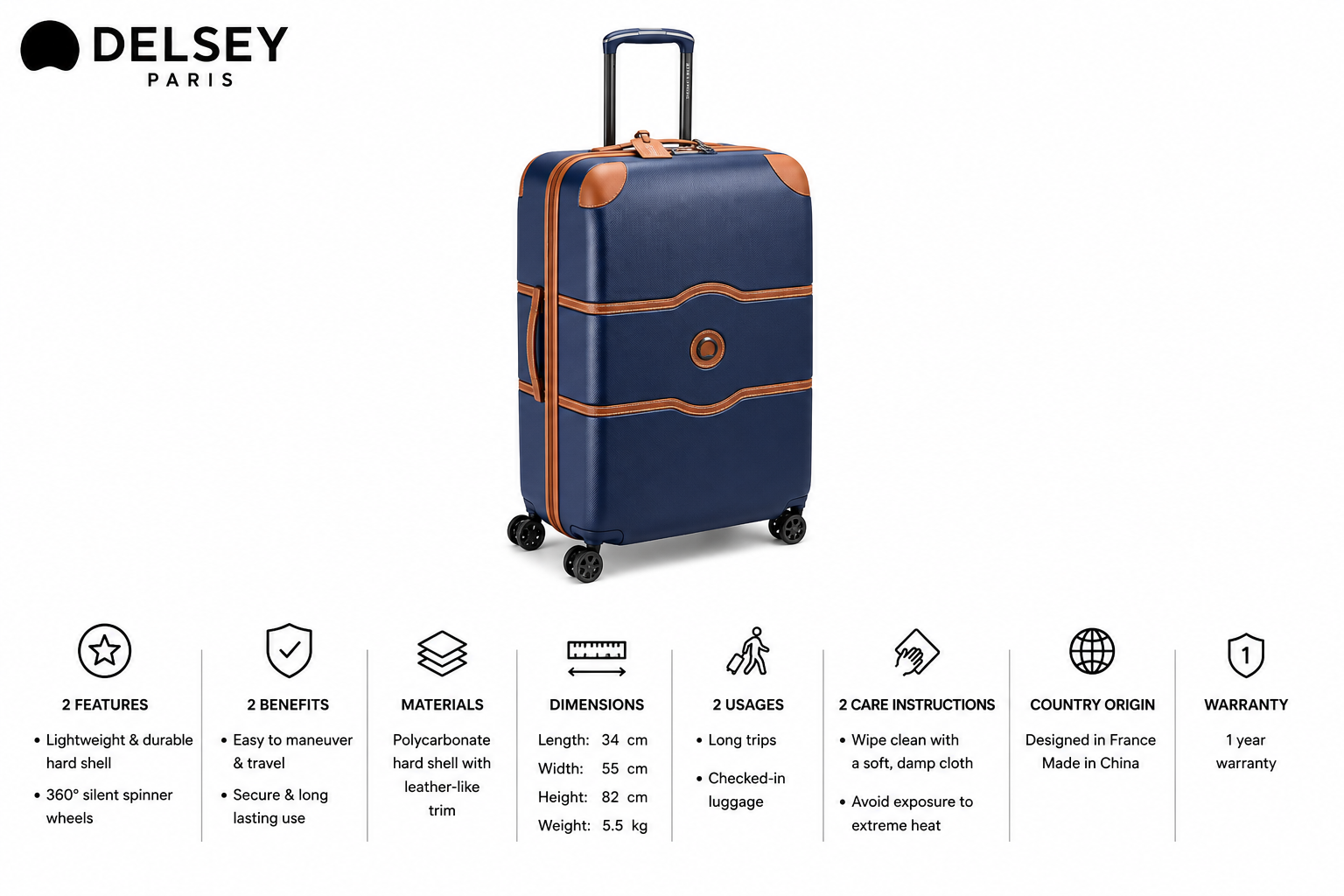 Delsey Trolley Chatelet Air 2.0 82cm 4Dw Ca Navy Blue MS Department Store Oman