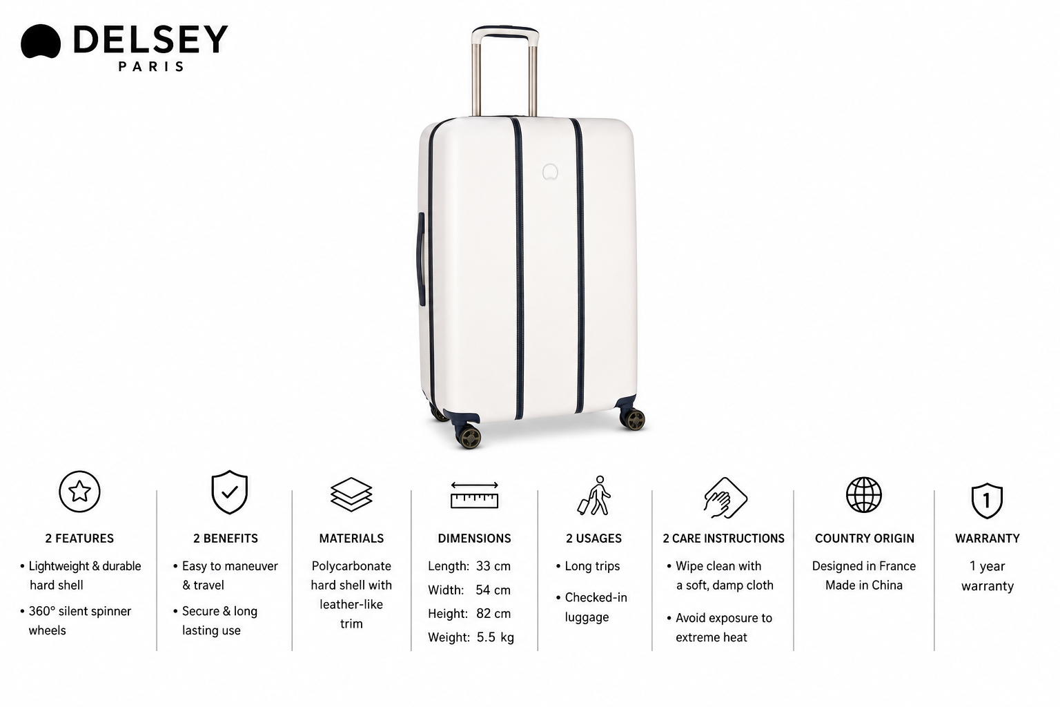 Delsey Trolley Deauville 82Cm Ivory/Navy MS Department Store Oman