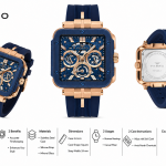 Ferro Men's Skeleton Multifunction Square Watch with Blue Silicone Strap & Rose Gold Case MS Department Store Oman