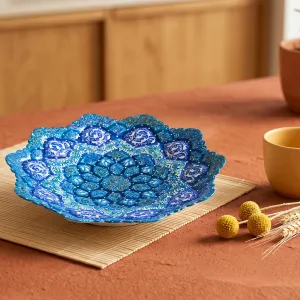Ornate Hand-Painted Blue Floral Ceramic Decorative Plate MS Department Store Oman