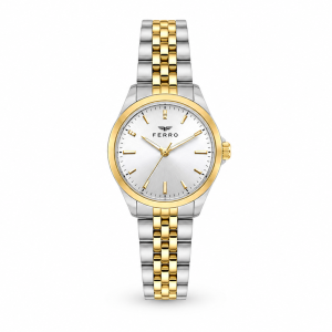Ferro Women’s Two-Tone Stainless Steel Analog Watch with Date Display – Silver Gold MS Department Store Oman
