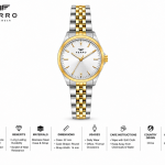 Ferro Women’s Two-Tone Stainless Steel Analog Watch with Date Display – Silver Gold MS Department Store Oman