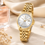 Ferro Classic Gold Stainless Steel Women's Analog Watch with Date Display – Silver Dial MS Department Store Oman