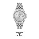 Ferro Women's Classic Silver Stainless Steel Analog Watch with Date Display MS Department Store Oman