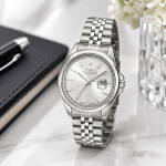 Ferro Women's Classic Silver Stainless Steel Analog Watch with Date Display MS Department Store Oman