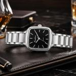 Ceshdun Silver-Tone Women’S Square Wristwatch & Bracelet Set With Black Dial MS Department Store Oman
