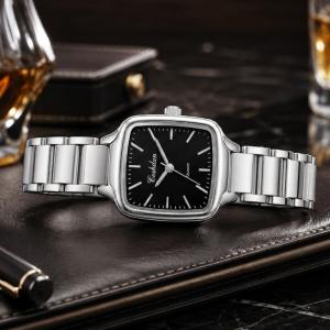 Ceshdun Silver-Tone Women’S Square Wristwatch & Bracelet Set With Black Dial MS Department Store Oman