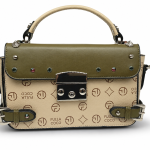 SAT FAT Top-Handle Satchel with Olive Green Flap & Studded Accents