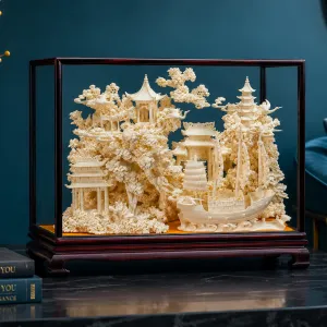 Intricate Miniature Oriental Pagoda And Junk Ship Display Piece MS Department Store Oman