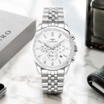 Ferro Men's Silver Stainless Steel Multifunction Analog Watch with White Textured Dial & Date Display MS Department Store Oman