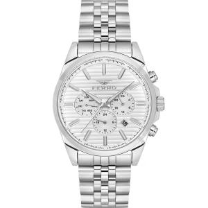 Ferro Men's Silver Stainless Steel Multifunction Analog Watch with White Textured Dial & Date Display MS Department Store Oman