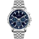Ferro Men's Stainless Steel Chronograph Analog Watch with Blue Dial & Silver Metal Strap MS Department Store Oman