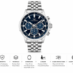 Ferro Men's Stainless Steel Chronograph Analog Watch with Blue Dial & Silver Metal Strap MS Department Store Oman