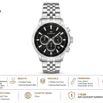Ferro Men’s Silver Stainless Steel Chronograph Watch with Black Dial MS Department Store Oman
