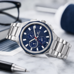 Ferro Men's Stainless Steel Multi-Function Analog Watch - Blue Dial & Silver Strap MS Department Store Oman