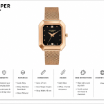 Quartz Women'S Watch | Square Black Analog Dial With Rose Gold Case And Stainless Steel Mesh Bracelet MS Department Store Oman