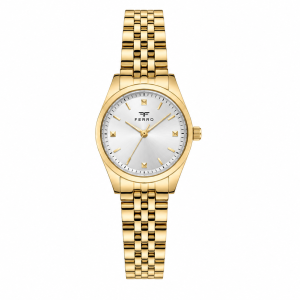 Ferro Gold-Tone Women’s Analog Wrist Watch with Silver Dial & Fluted Bezel MS Department Store Oman