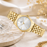 Ferro Gold-Tone Women’s Analog Wrist Watch with Silver Dial & Fluted Bezel MS Department Store Oman