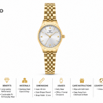 Ferro Gold-Tone Women’s Analog Wrist Watch with Silver Dial & Fluted Bezel MS Department Store Oman