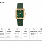 Women'S Watch – Square Gold Case With Emerald Green Dial And Green Leather Strap MS Department Store Oman
