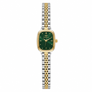 Ferro Women's Two-Tone Stainless Steel Analog Watch with Green Rectangular Dial MS Department Store Oman
