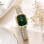 Ferro Women's Two-Tone Stainless Steel Analog Watch with Green Rectangular Dial MS Department Store Oman