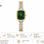 Ferro Women's Two-Tone Stainless Steel Analog Watch with Green Rectangular Dial MS Department Store Oman